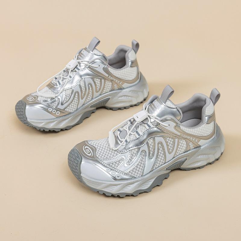 

Dad Shoes Women s Summer Mesh Breathable Versatile Lightweight Platform Casual Running Sneakers 35 серебряный