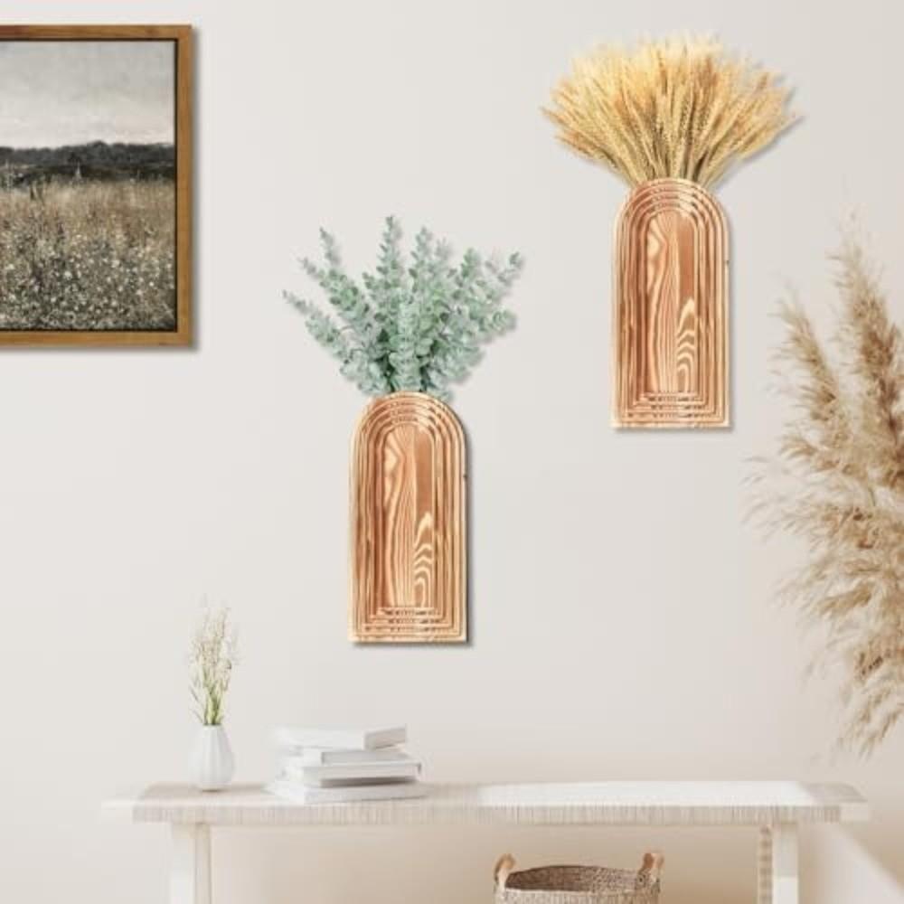 Art Decor Natural Wood Wall Planter Handmade Boho Style Hanging Planter Modern Farmhouse Wooden Wall Vase Bedroom