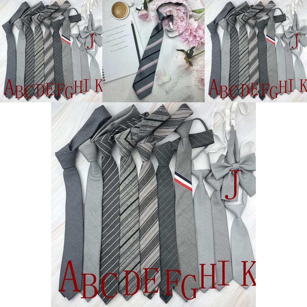 Gray Stripe Necktie With Bow Tie Style For Adults Work School Or Daily Use