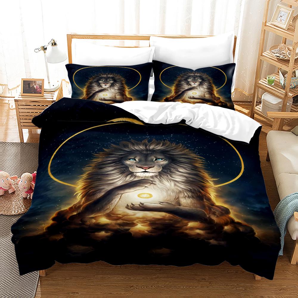 Anime Monster Bedding Set Single Twin Full Queen King Size Animal Tag Lion Wolf Bed Set Adult Kid Bedroom Duvetcover Set