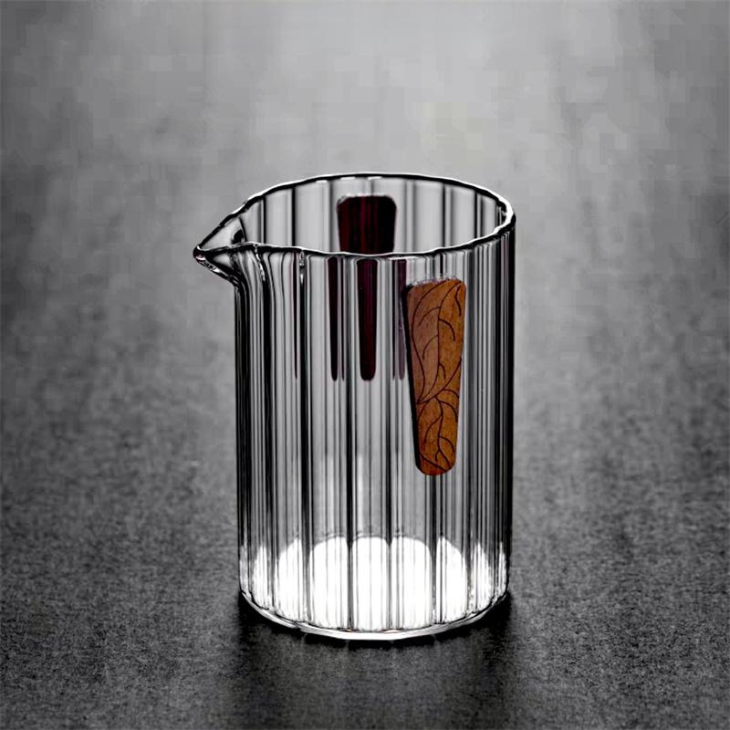 Heat Resistant High Borosilicate Glass Fair Cup, Vertical Stripe Gongfu Tea Pitcher Clear Tea Sharing Cha Hai for Tea Ceremony