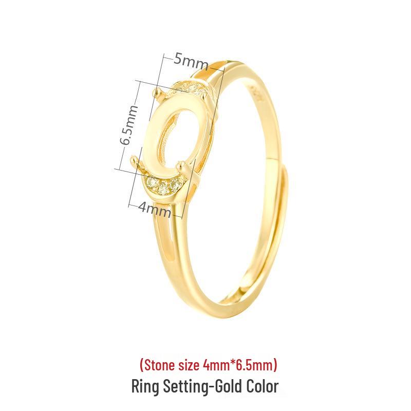 

925 Sterling Silver Women s Simple Style Japanese & Korean Ring Setting for 4*6mm Jasper or Hetian Jade Adjustable Open Size