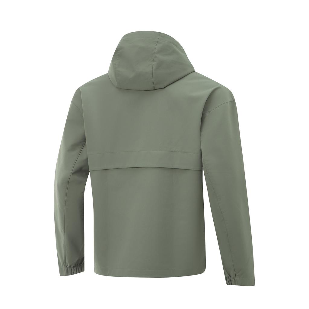 Li Ning Fitness Series Ruffled Water-Resistant Windbreaker With Hood And Zipper Men Outerwear Screw-Green AFDU951-4