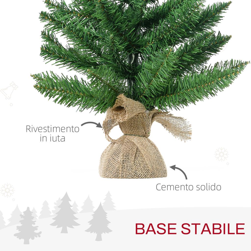 Mini Christmas Tree 55cm with 50 Thick Branches and Realistic Needles In PVC, Base In Cement and Jute