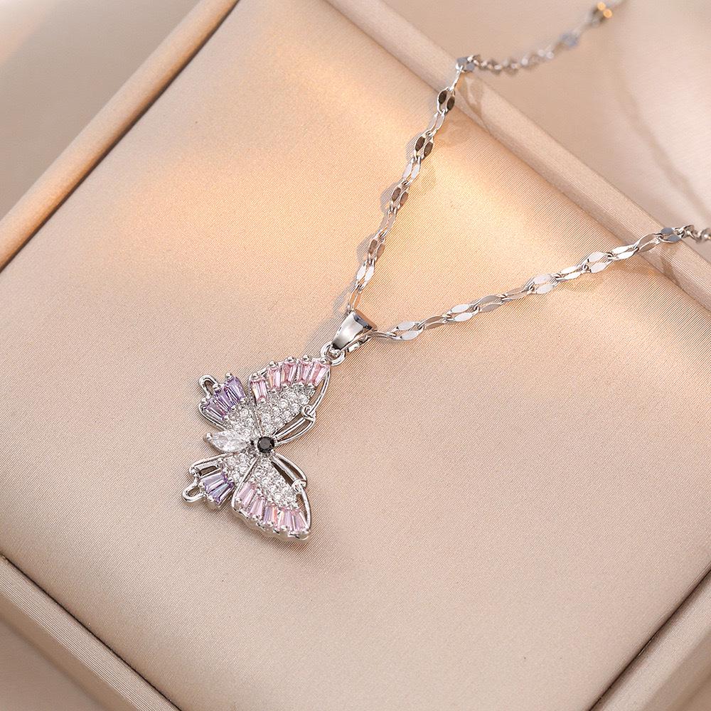Butterfly Necklace with Color-Retaining Zircon - Fashionable, Versatile Women's Jewelry Accessory.