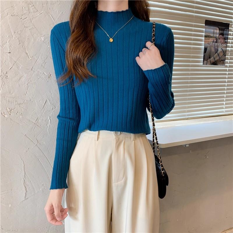 spring autumn Half turtleneck inner sweater women's bottoming shirt foreign style mid-neck slim long-sleeve knitted sweater tops