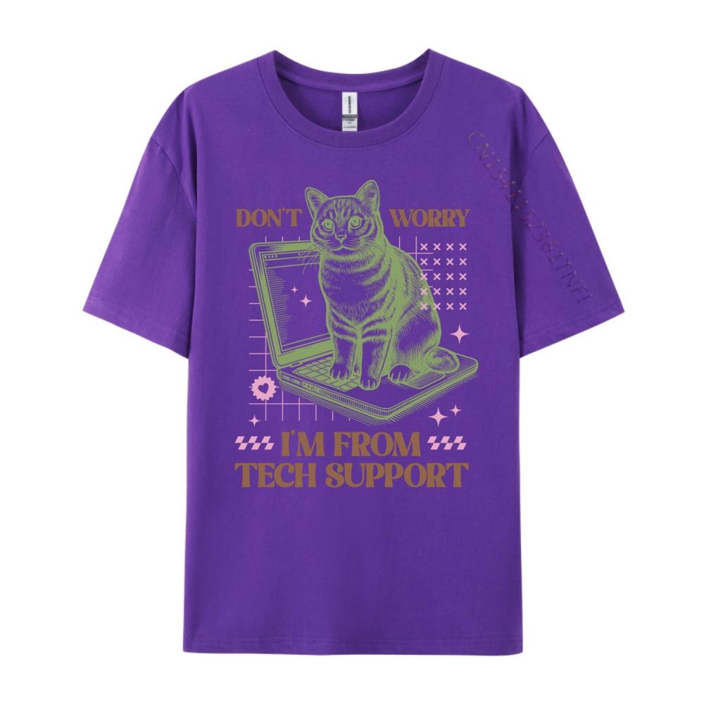 Don T Worry I M From Tech Support Computer Cat Graphic Shirts Short Sleeve T-Shirt Men's Clothing Punk Style