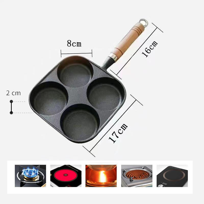 Non-Stick 4-in-1 Cast Iron Egg Cooker Single Handle Frying Pan Dishwasher Safe Compatible with Electric Coil Stoves