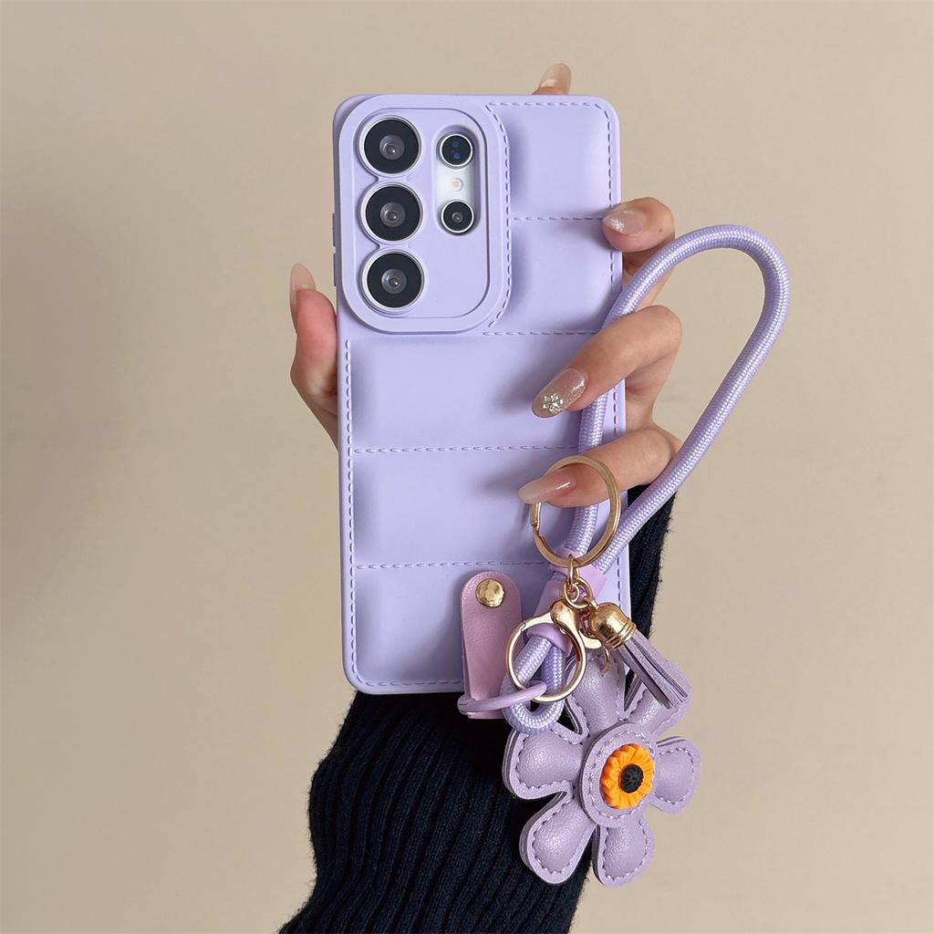 Down Jacket Sunflower Wrist Strap Phone Case for Samsung Galaxy S26 Ultra S25 S24 FE S23 S22 Plus A07 A17 A56 A36 A26 A17 Cover