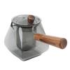 Théière à Séparation d'Eau 500ML Bouilloire à Infusion en Verre avec Poignée Latérale en Bois Infuseur Amovible pour Électrique Céramique