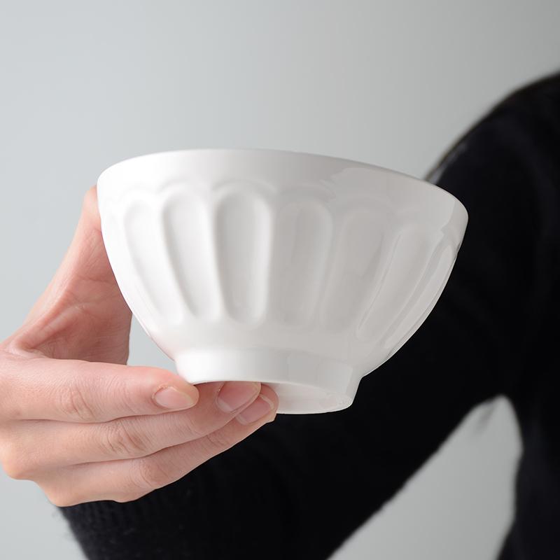 Household White Ceramic Rice Bowls 4.5~5.5 Inch Creative Round Solid Dining Tableware Chinese New Simple Fruit Salad Bowl