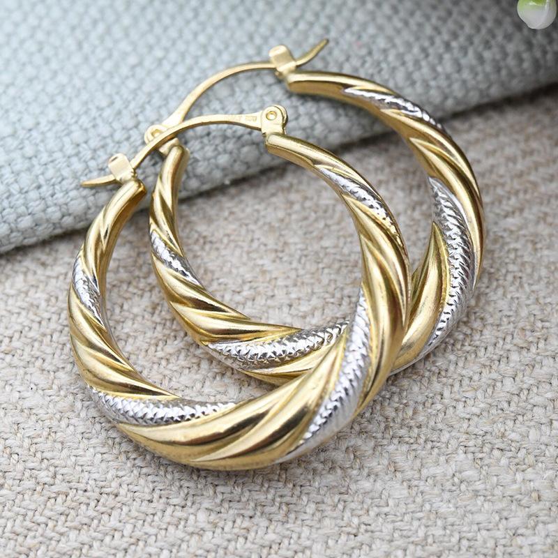 

2026 New Double Color Circle Design Zircon European and American Temperament Fried Dough Twists Exaggerated Personality Zircon