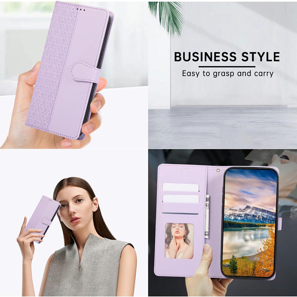 For iPhone 17 Air Case 3D Rhombus Grid Imprinted Wallet Leather Phone Cover with Lanyard