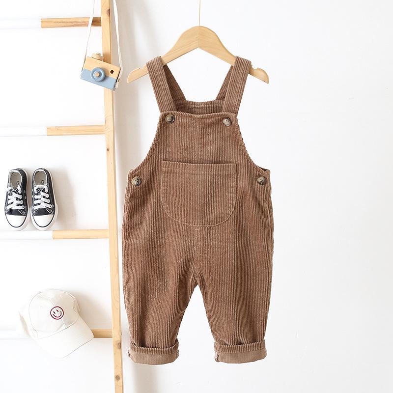 Cross2026 Kids' Corduroy Overalls - Korean Style for 0-3 Years, Versatile Spring/Autumn Wear