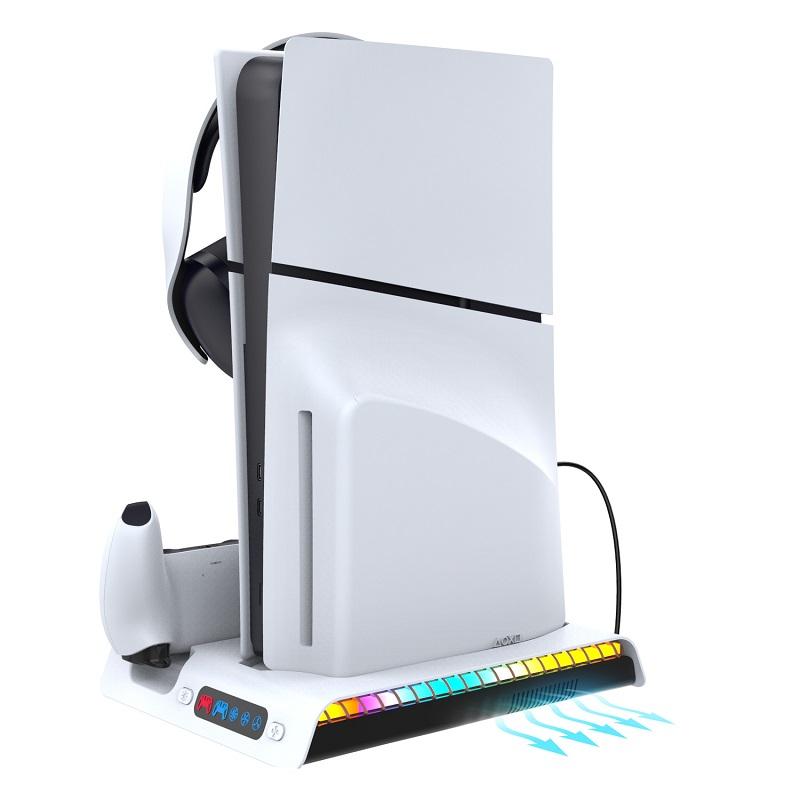 Charging Stand for NEW PS5 Slim Cooling Fan Station for DualSense/Edge Controller with RGB Light Headset Hook 3 USB Hubs