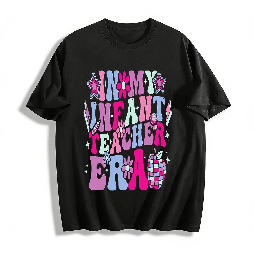 In My Infant Teacher Era Groovy Style Teaching Themed Tee Pure cotton T-shirt XXS