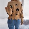 Knit Pullover Sweater Women Long Sleeve V Neck Casual Autumn Winter Star Cut