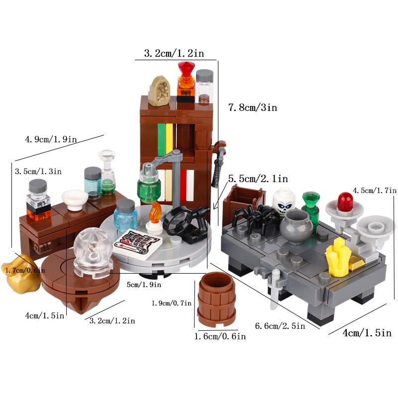 MOC Mittelalterliche Bausteine Set Zubehör Schmiede Schlafzimmer Tisch Bar Möbel Küche Zusammenbau Jungenspielzeug Mini Ziegelsteine K027 DIY