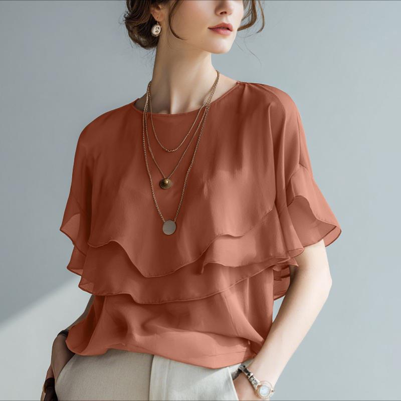 ZANZEA Women Casual Round Neck Loose Ruffles Short Sleeve Blouse