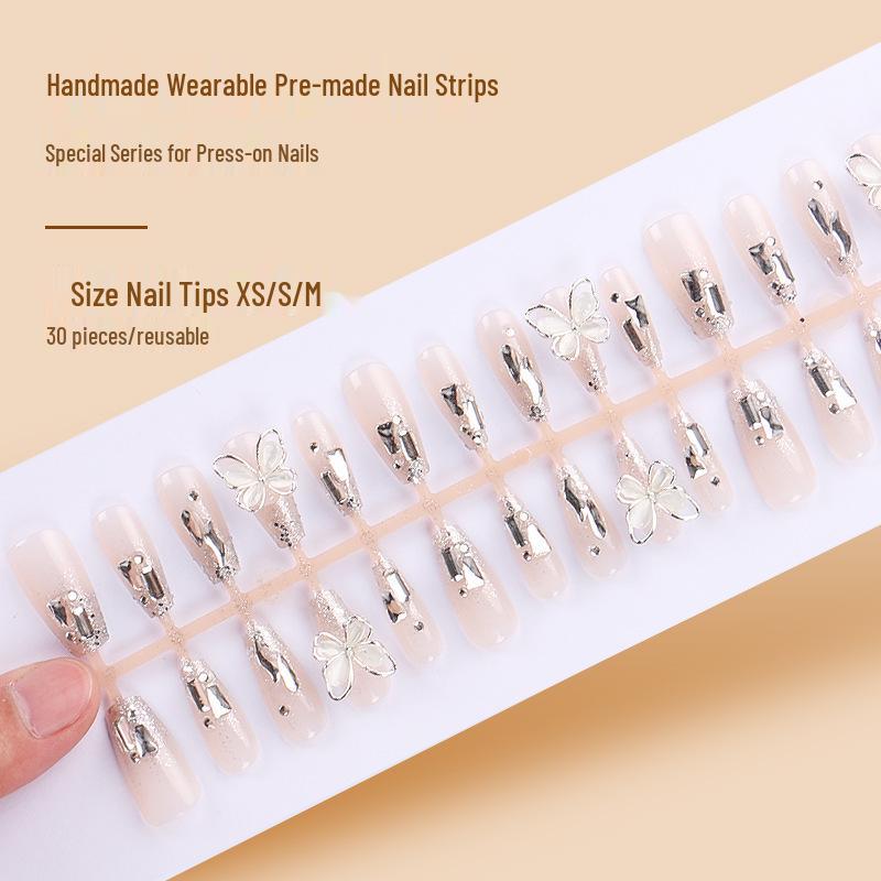 

Butterfly Rhinestone Glitter Fake Nails - 30 Piece Set