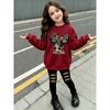 Girls' Leopard Mouse Casual Comfortable Soft Loose Pullover Sweatshirt and Leggings 2-Piece Set, New Autumn/Winter, Playful, Sweet and Cool Style