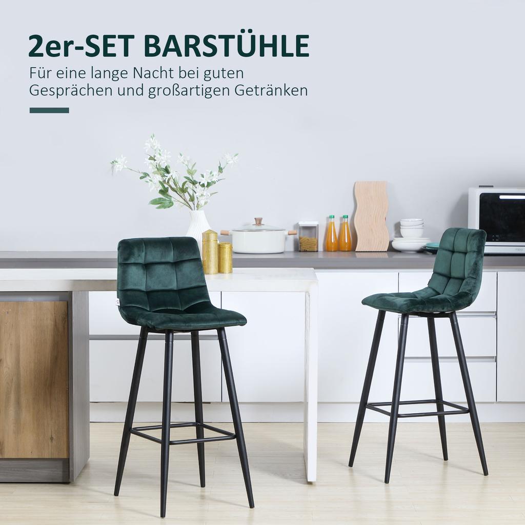 Bar Stool Set of 2, Modern Design, Soft Seat, Steel Frame, 42 X 55 X 103 Cm, Green