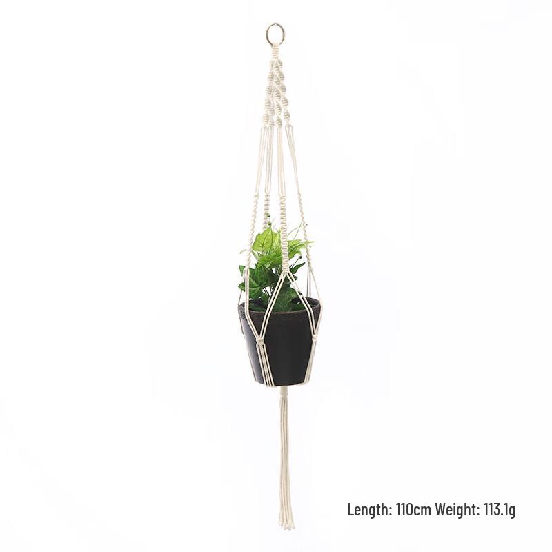 

Hand-Woven Cotton Rope Plant Hanger with Iron Ring