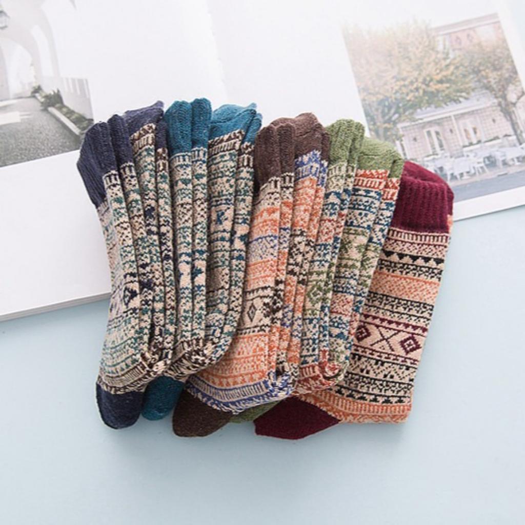 Socks, Plush Socks, Men's, Ethnic Style, Warm Socks, Mid Length Socks, Striped Socks, Coral Fleece Socks