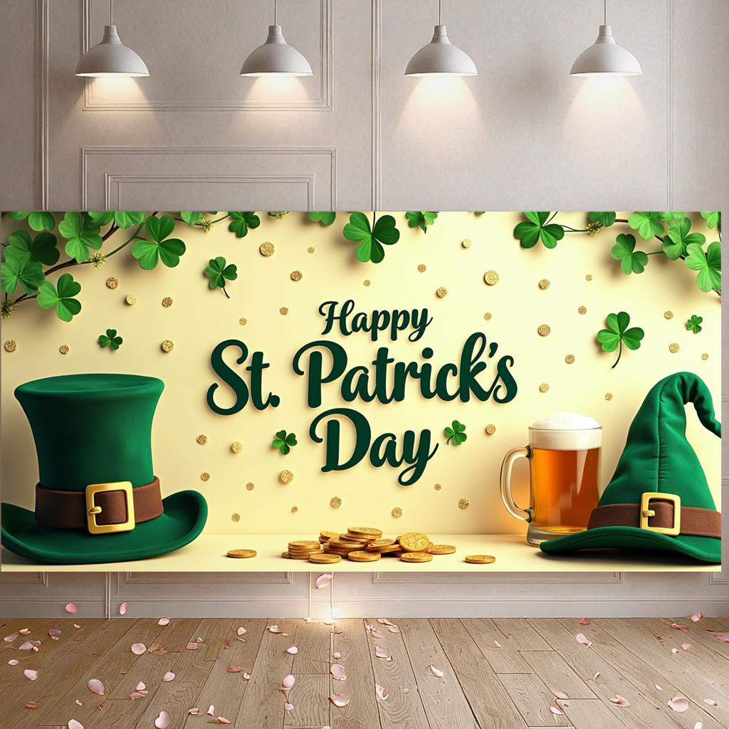 St Patricks Day Backdrop Banner With Beer Mug And Clover Party Event Decoration Photo Booth photography Background Props