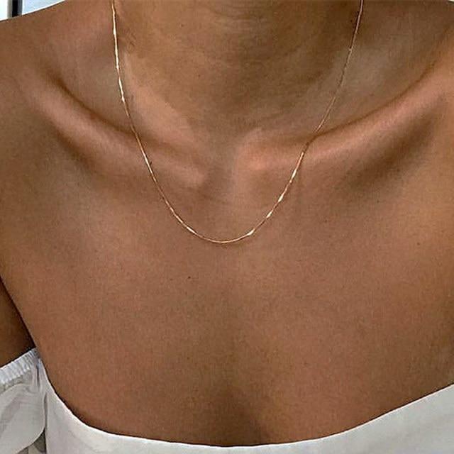 Women Neck Chain Gold Color Choker Necklaces Thin Chain On The Neck Minimalist Pendant Jewelry Chocker Collar For Girl