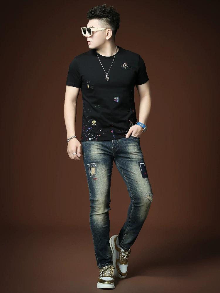 European Trendy Brand Short-Sleeved Men's Summer 2025 New High-End Embroidered Round-Neck T-Shirt Casual Half-Sleeved Bottoming Shirt