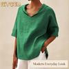 Blusas y camisas de manga corta con cuello en V y estampado de color sólido informal a la moda para mujer