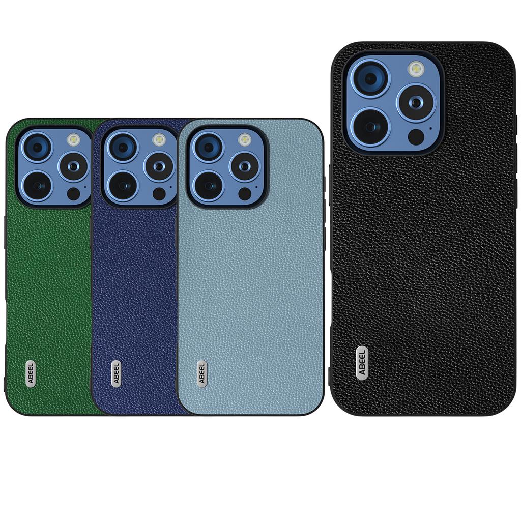 ABEEL For iPhone 16 Pro Case Litchi Texture Genuine Cow Leather+PC Phone Cover