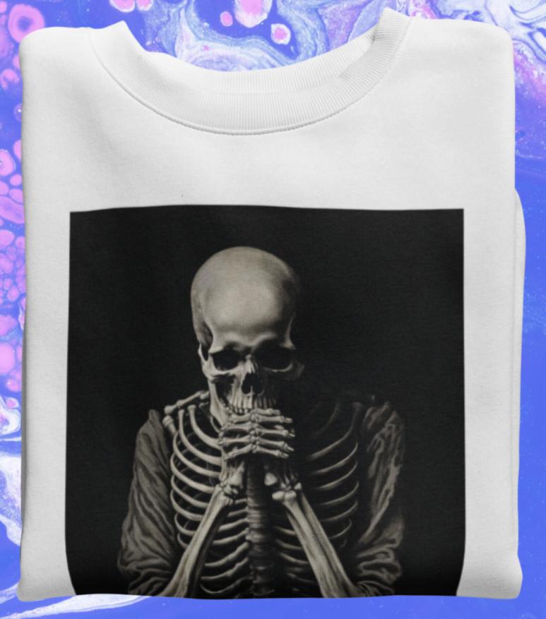 Skeleton in Meditation Pose T-Shirt – Dark Spiritual Gothic Art Graphic Tee Unisex T-Shirt L