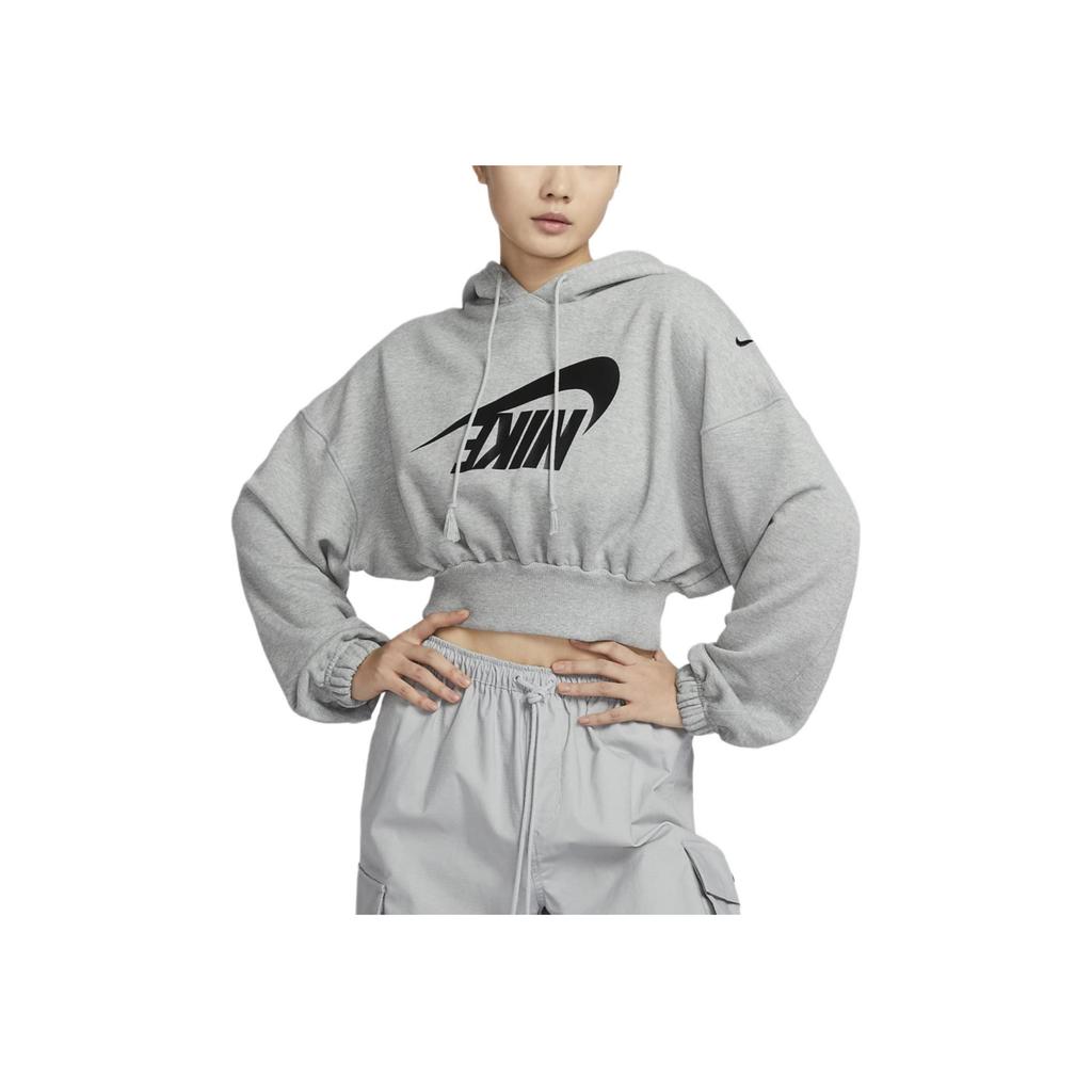 Nike Sportswear Logo Casual Comfortable Short Hoodie Women Hoodies Dark-Gray Black FV7778-063