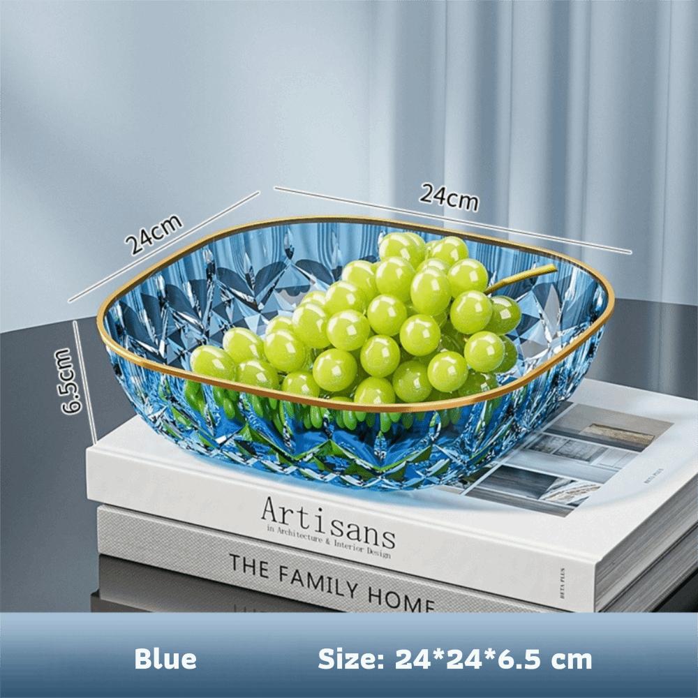 Golden Edge Fruit Bowl Square Transparent Fruit Tray Portable Dessert Biscuit Plate  Household
