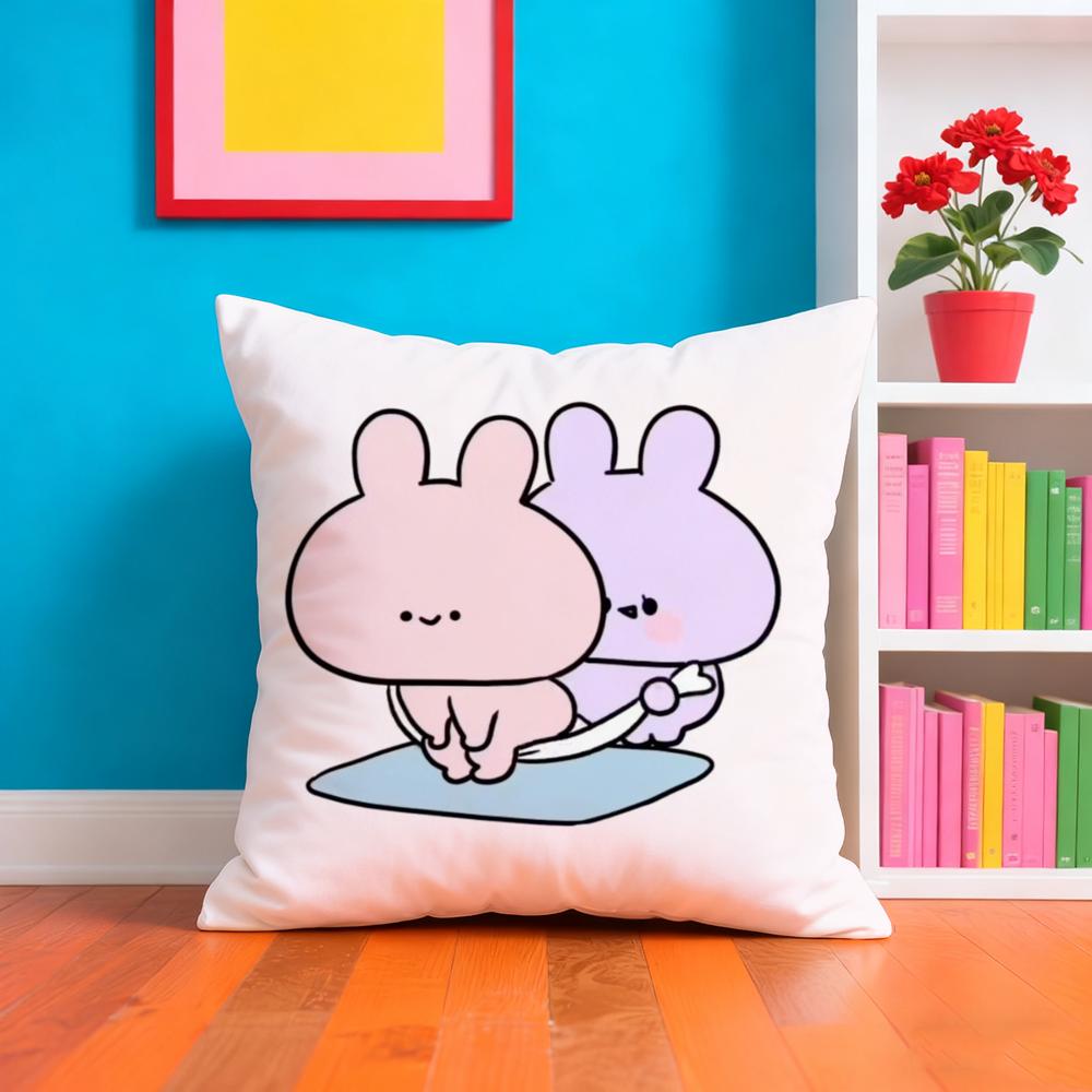 A-Asamimichan Housse de coussin Lapin Mignon Tissu Pelucheux Doux Imprimé Double Face Canapé Cadeau Chaleureux Hiver Housse de Coussin