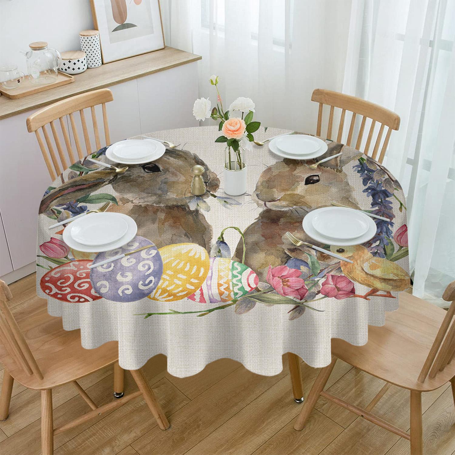 

Пасхальный кролик, яйцо, цветок, круглая скатерть, праздничная обеденная водонепроницаемая скатерть, чехол для стола, декор для свадебной вечеринки