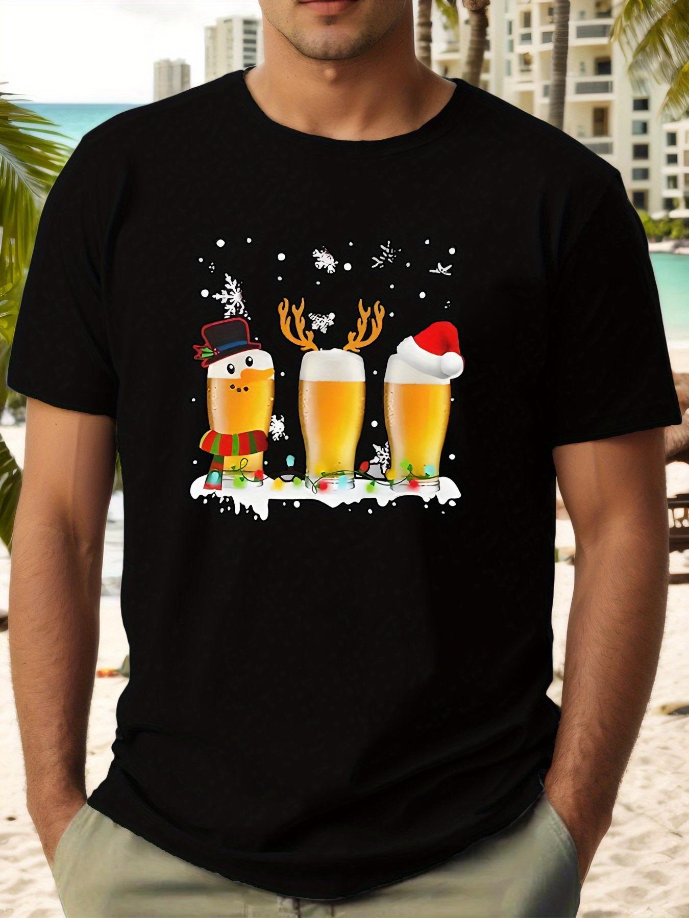 Christmas Beverage Graphic T-shirt - Festive Reindeer & Santa Design XL