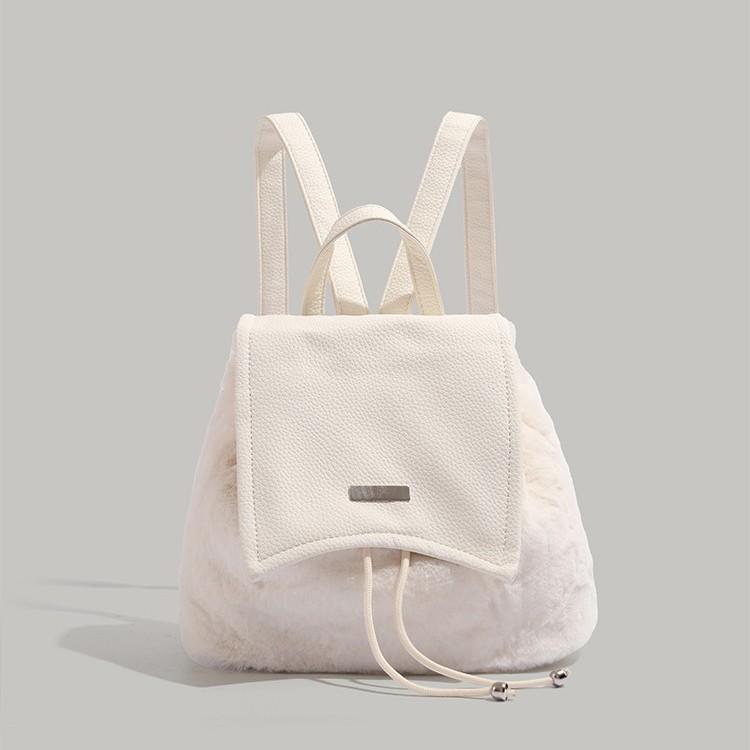 

Autumn Winter Bag Women 2024 New Furry Bag High-end Plush Backpack Drawstring Large Capacity Single Shoulder Small Backpack белый