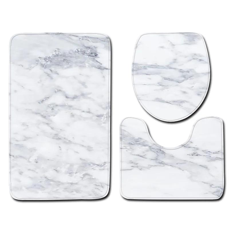 3-piece set Marble Pattern Bath Mats Anti Slip Bathroom Mat Set Washable Toilet Seat Lid Cover Pedestal Rug Set Home Decor