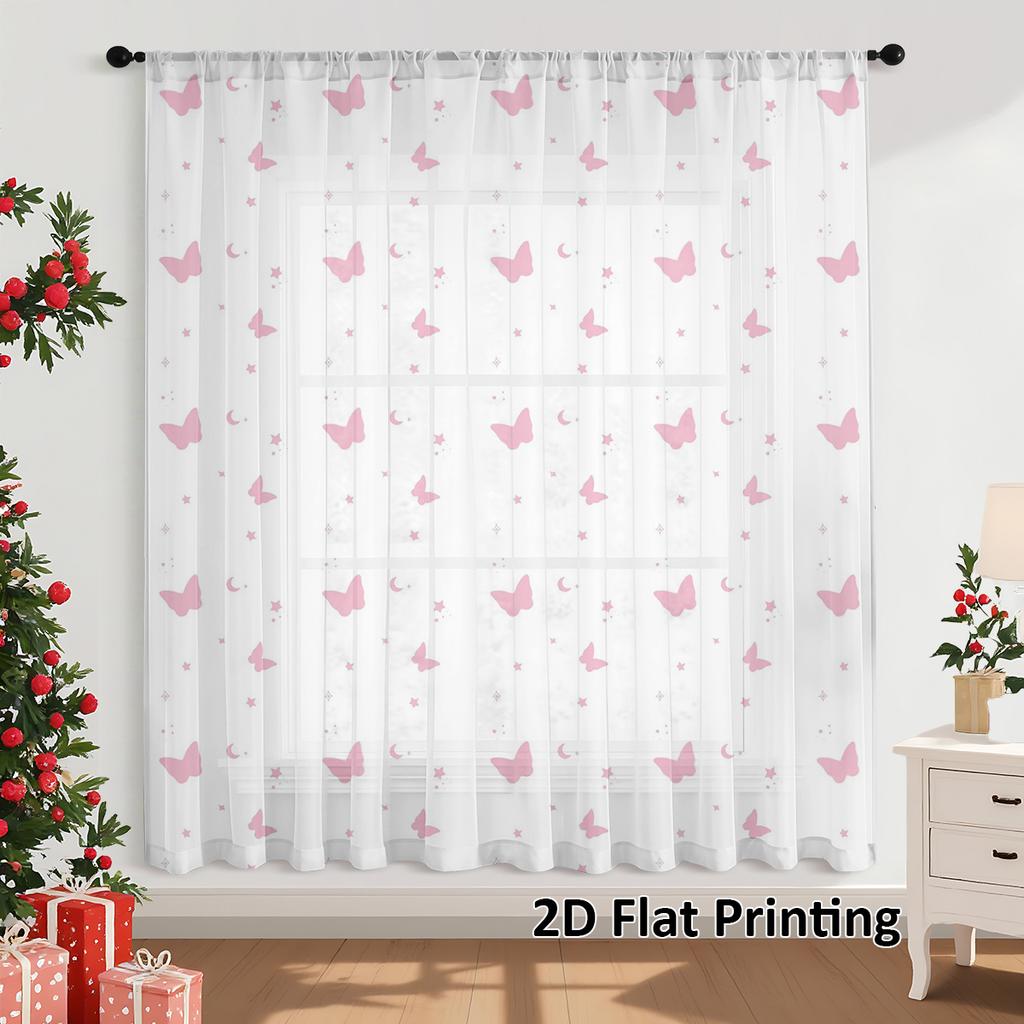 1 st Ljusrosa Fjäril Fönstergardin Drömsk Söt Elementstil Stånggenomförd Dekorativ Fönsterduk för Vardagsrum Och Sovrum