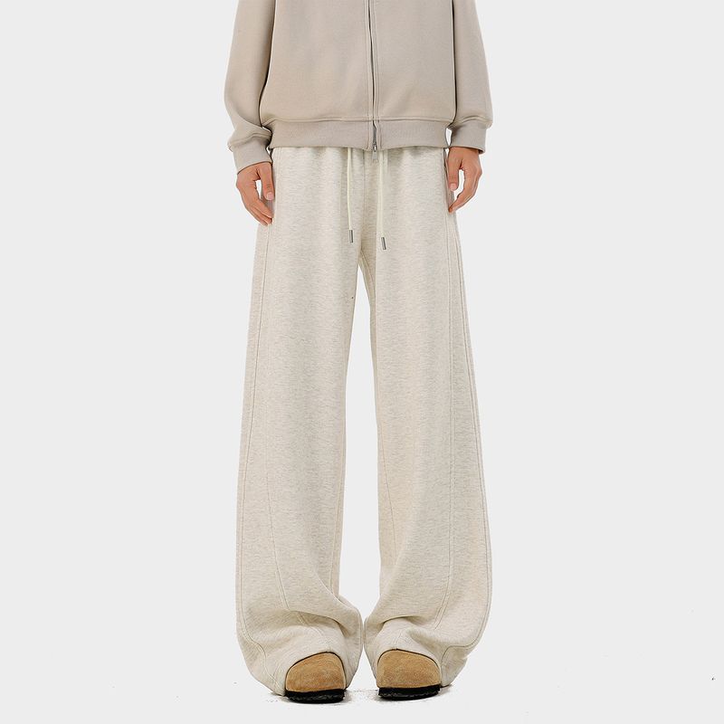 51 Hip-Hop American Minimalist Solid Color Patchwork Fleece-Lined Casual Wide-Leg Pants for Men and Women, Winter Thickened Drapey Sports Trousers