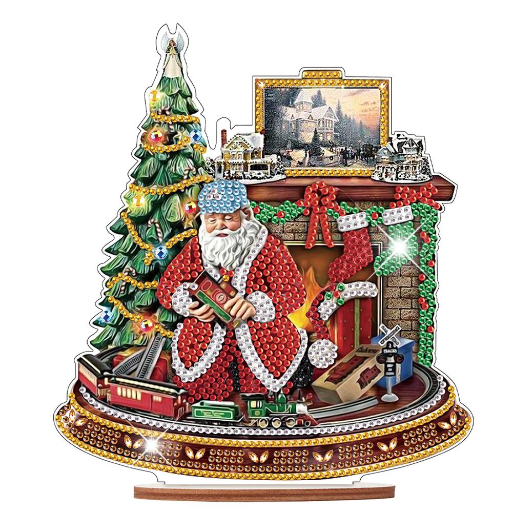 Wooden Santa Ornaments Kit Diamond Painting Desktop Diamonds Painting Desktop Decorations for Xmas Table Office Home Decoration