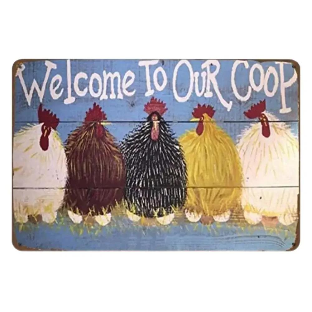 Vintage Tin Sign - Home Is Where the Chickens Are - Metal Signs Funny for Farmhouse Decor - Metal Wall Art for Chicken Coop