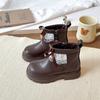 Korean version of girls' velvet short boots 2025 autumn and winter new girls' retro bow princess boots warm Martin boots