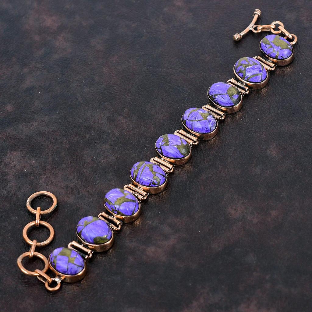 Copper Charoite Bracelet Copper Bracelet Adjustable Chain Bracelet Handmade Dainty Gemstone Bracelet Charoite Copper Jewelry Engagement Gift