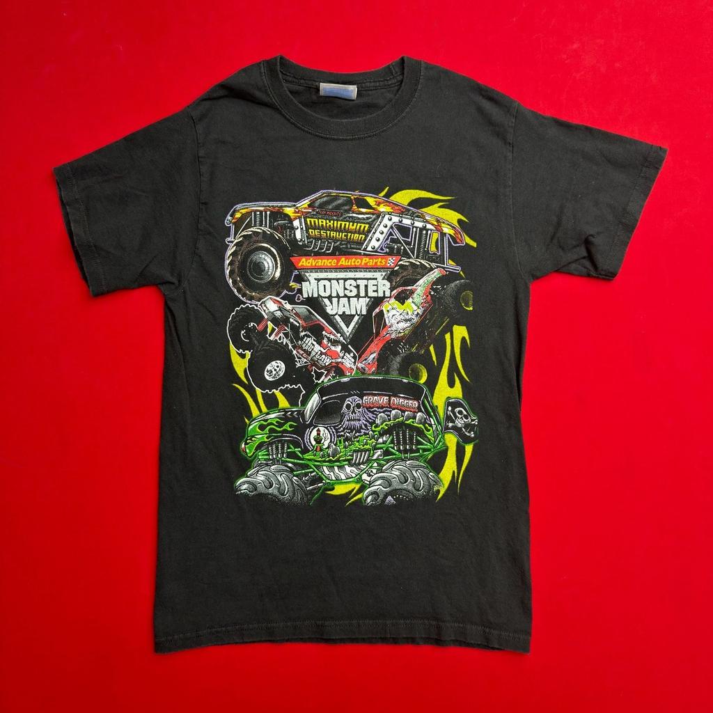 Vtg Monster Truck Jam Finals Faded Grave Digger AOP Shirt S Biker Y2K Hanes Unisex T-Shirt
