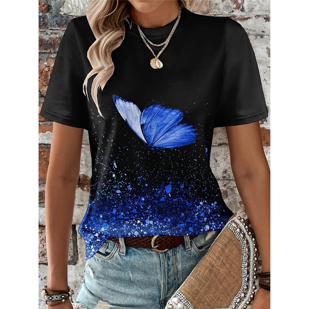 Summer Women's T shirt Animal Weekend 3D Print Butterfly Graphics Light Green Short Sleeve Tee Fashion Round Neck Tops