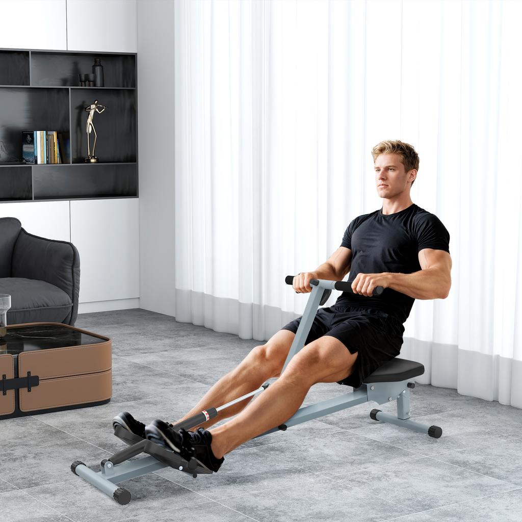 Máquina de Remo para Casa, Máquina de Remo Fitness Hidráulica com Display LCD, 12 Níveis de Resistência
